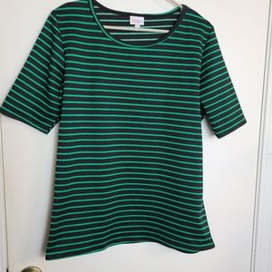 Lularoe Striped Tee Top Black Green Well Made